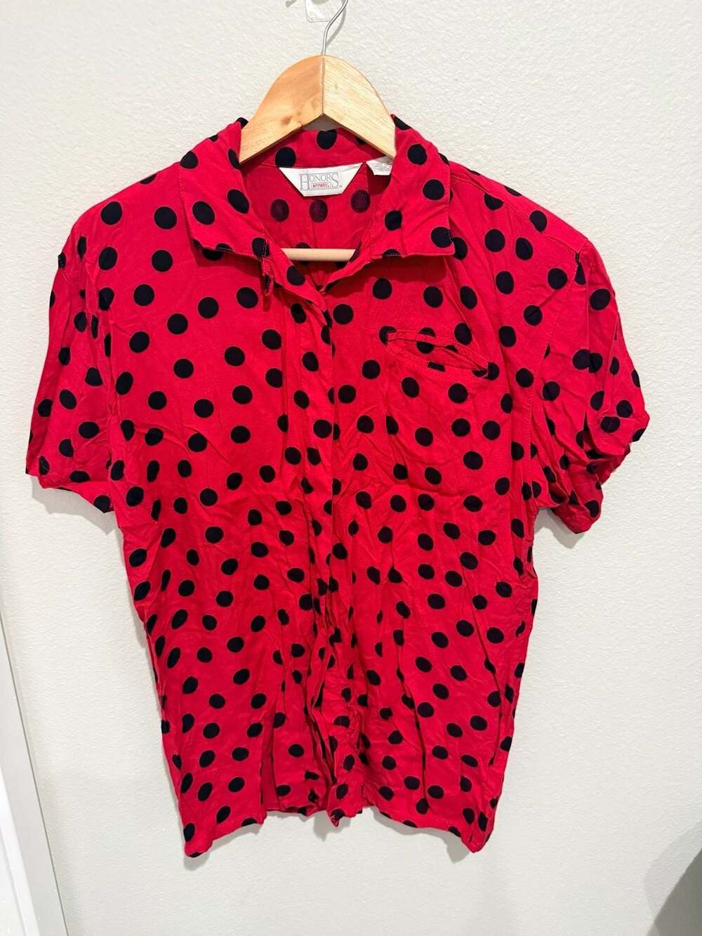 Vintage Honors Apparel Red Black Polka Dot Shoulder Pad Blouse Small
